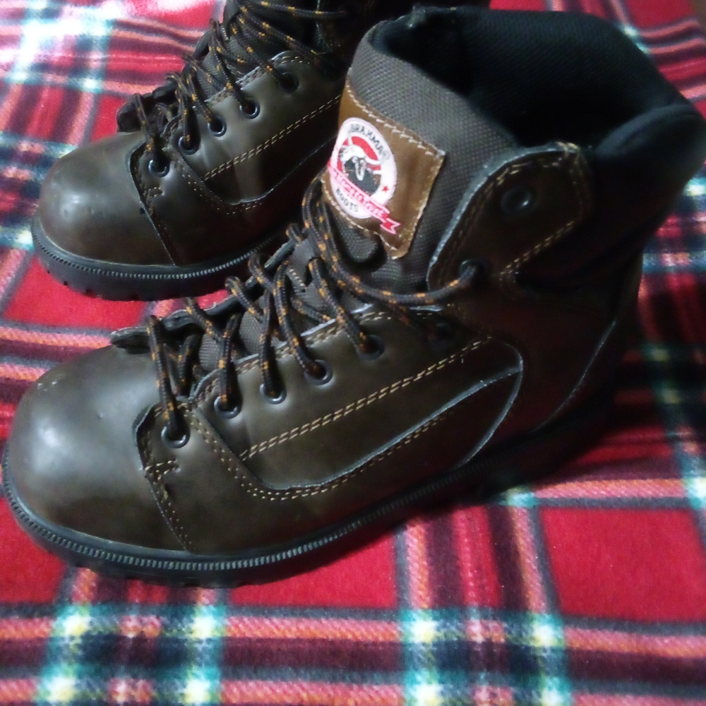 BRAHMA Rambler Steel Toe Work Boots Safety Slip Resistant Brown Leather Mens 7.5